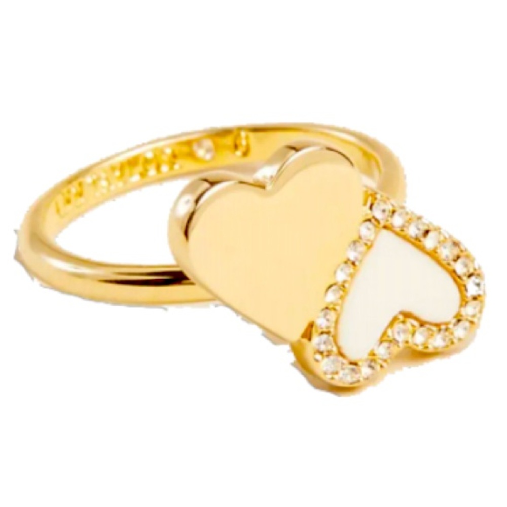 🦋 3/$9 Ann Taylor crystal double hearts gold ring size 7